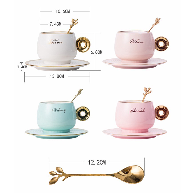 Nordic Personality Gold Painted Cup +Saucer + Spoon