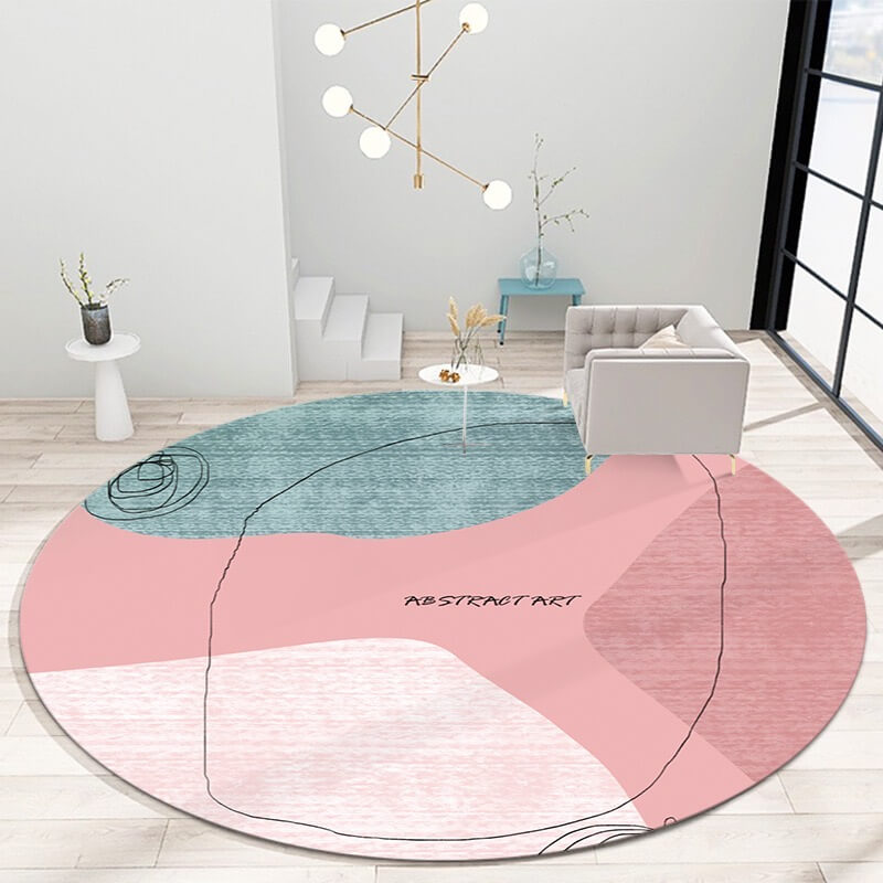 Abstract Round Pinkish+Bluish Carpet