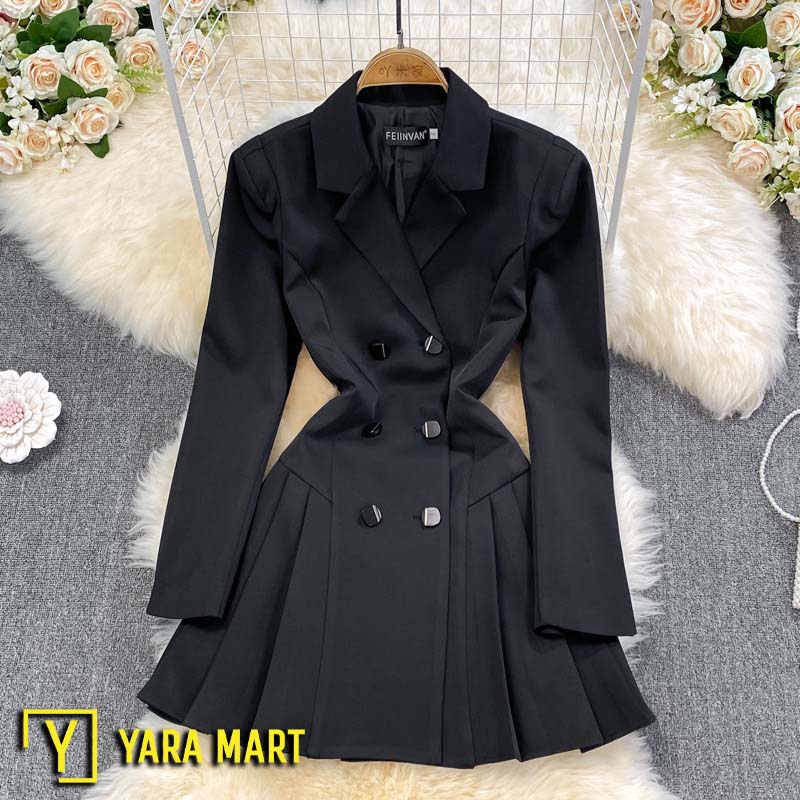 Women Long Sleeves Double Breasted Suit Dress